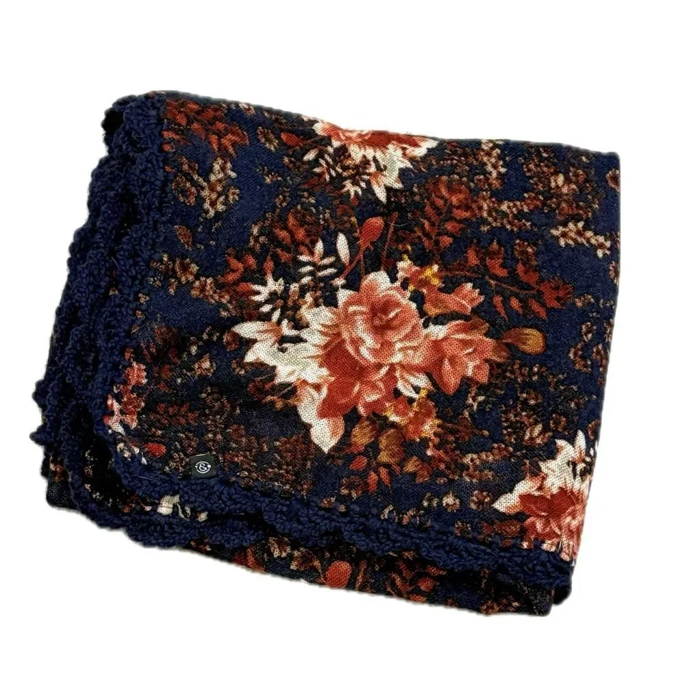 NWT Treasure & Bond All Over Rose Floral Print Crochet Lace Trim Scarf *Flawed